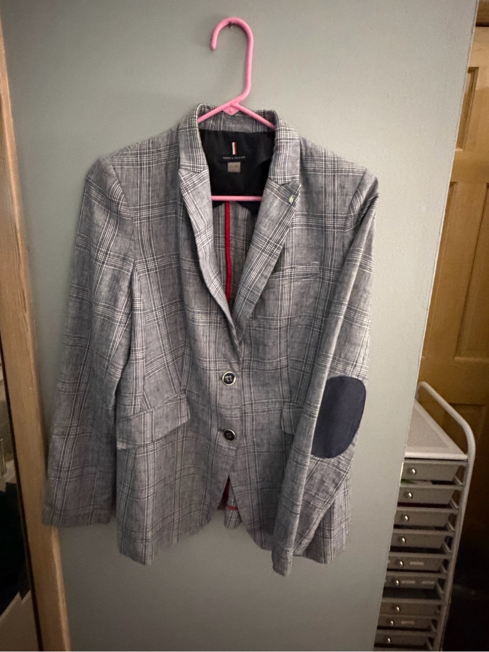 Tommy Hilfiger Blue Plaid Blazer with Navy Elbow Patches
